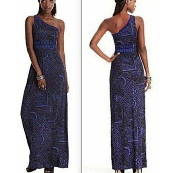 BCBG Maxazria One Shoulder Maxi Dress Medium 70's Jersey Knit Purple Black - Picture 1 of 9